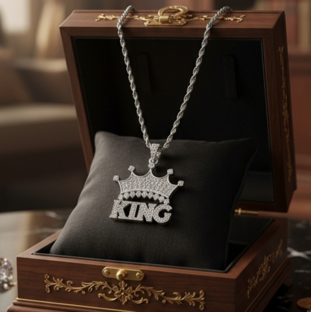 14K Iced KING Pendant & Chain